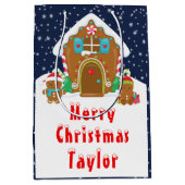 Gingerbread House Marine en Red Merry Christmas Medium Cadeauzakje (Voorkant)