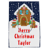 Gingerbread House Marine en Red Merry Christmas Medium Cadeauzakje (Achterkant)