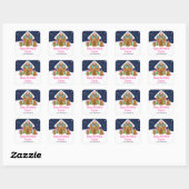 Gingerbread House Marine en Roze Gelukkige Verjaar Vierkante Sticker (Vel)