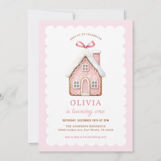 Gingerbread House Meisje 1e Verjaardagsfeestje Kaart (Voorkant)
