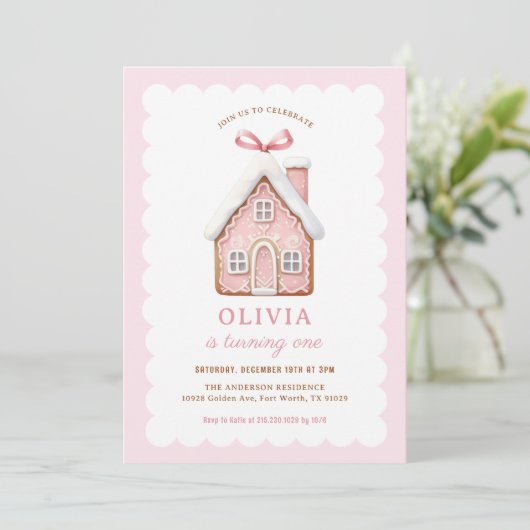 Gingerbread House Meisje 1e Verjaardagsfeestje Kaart (Staand voorkant)