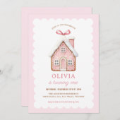 Gingerbread House Meisje 1e Verjaardagsfeestje Kaart (Voorkant / Achterkant)