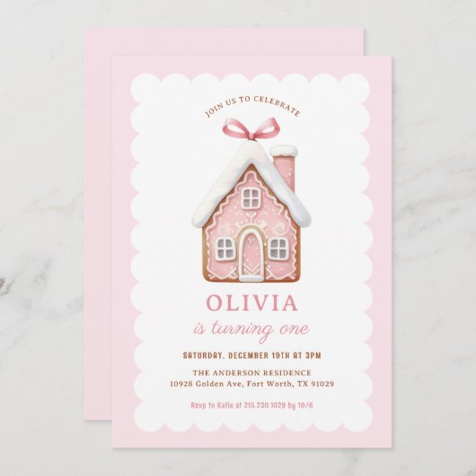 Gingerbread House Meisje 1e Verjaardagsfeestje Kaart (Voorkant / Achterkant)