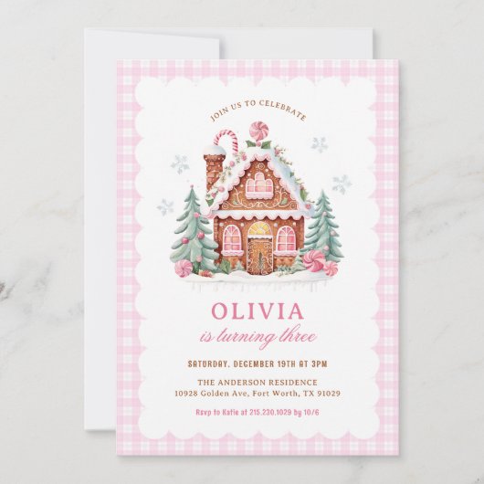 Gingerbread House Meisje Verjaardagsfeest Uitnodig Kaart (Voorkant)