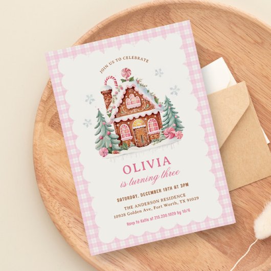 Gingerbread House Meisje Verjaardagsfeest Uitnodig Kaart
