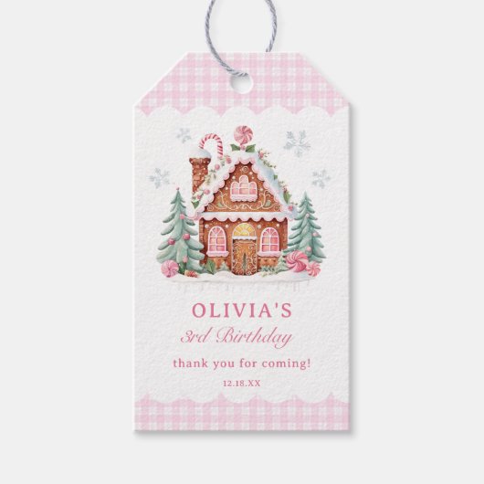 Gingerbread House Meisje Verjaardagsfeestje Cadeaulabel (Voorkant)