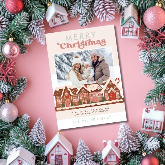 Gingerbread House Modern Merry Christmas Foto Feestdagenkaart