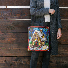 Gingerbread House namaak glas-in-lood Tote Bag