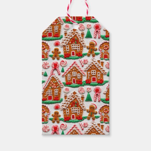 Gingerbread House Needlework Kerst Feestdagen Cadeaulabel (Voorkant)