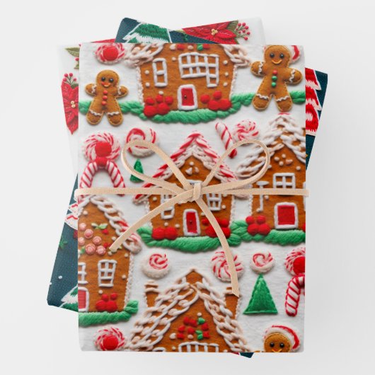Gingerbread House Needlework Kerst Feestdagen Inpakpapier Vel (In situ)