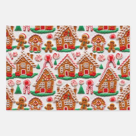 Gingerbread House Needlework Kerst Feestdagen Inpakpapier Vel (Voorkant)