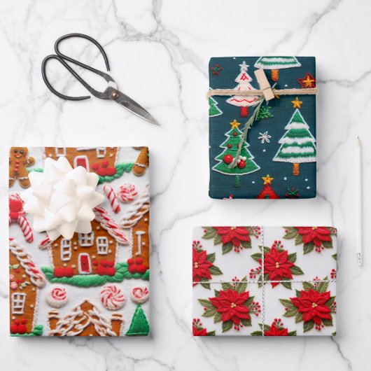 Gingerbread House Needlework Kerst Feestdagen Inpakpapier Vel (Voorkant)