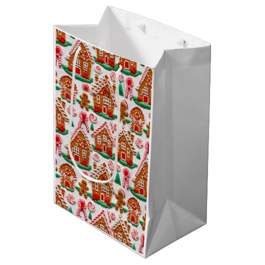 Gingerbread House Needlework Kerst Feestdagen Medium Cadeauzakje (Voorkant Gekanteld)