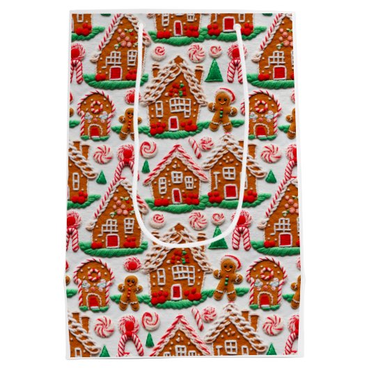 Gingerbread House Needlework Kerst Feestdagen Medium Cadeauzakje (Achterkant)