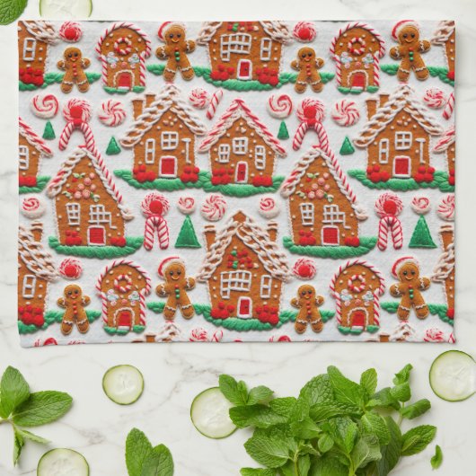 Gingerbread House Needlework Kerst Feestdagen Theedoek (Gevouwen)