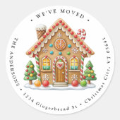 Gingerbread House Nieuw Adres Home Vakantie Verhui Ronde Sticker (Voorkant)
