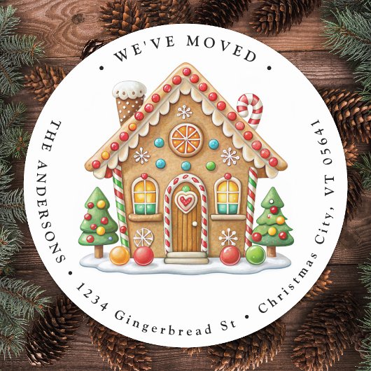 Gingerbread House Nieuw Adres Home Vakantie Verhui Ronde Sticker