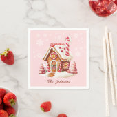 Gingerbread House Party Roze Papier Servet (Insitu)