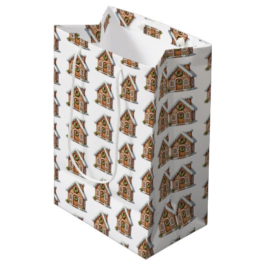 Gingerbread House Patroon Kerstmis Medium Cadeauzakje (Voorkant Gekanteld)