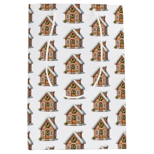 Gingerbread House Patroon Kerstmis Medium Cadeauzakje (Voorkant)