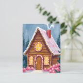 Gingerbread House Pink Christmas Feestdagenkaart (Staand voorkant)
