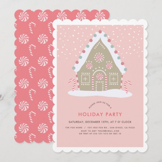 Gingerbread House Pink Holiday Party Kaart (Voorkant / Achterkant)