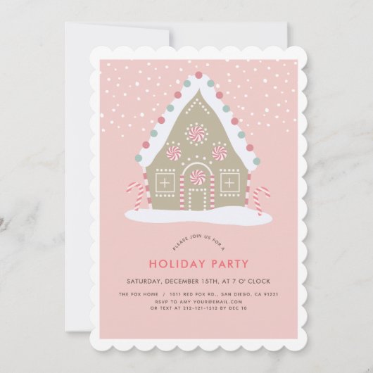 Gingerbread House Pink Holiday Party Kaart (Voorkant)