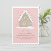 Gingerbread House Pink Holiday Party Kaart (Staand voorkant)