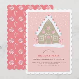 Gingerbread House Pink Holiday Party Kaart