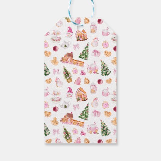 Gingerbread House Pink Merry Christmas Cadeaulabel (Achterkant)