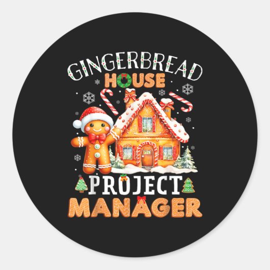 Gingerbread House Project Manager Decorating Bakin Ronde Sticker (Voorkant)