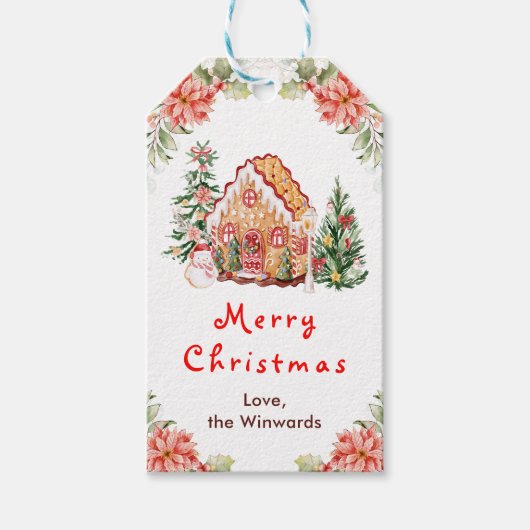 Gingerbread House Red Merry Christmas Cadeaulabel (Voorkant)