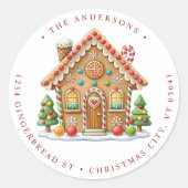 Gingerbread House Retour Adres Vakantie Verhuizen Ronde Sticker (Voorkant)