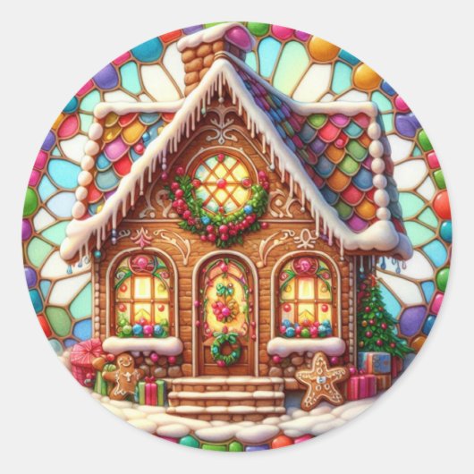 Gingerbread House Ronde Stickers (Voorkant)