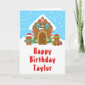 Gingerbread House Rood en Blauw Gelukkige Verjaard Kaart (Voorkant)