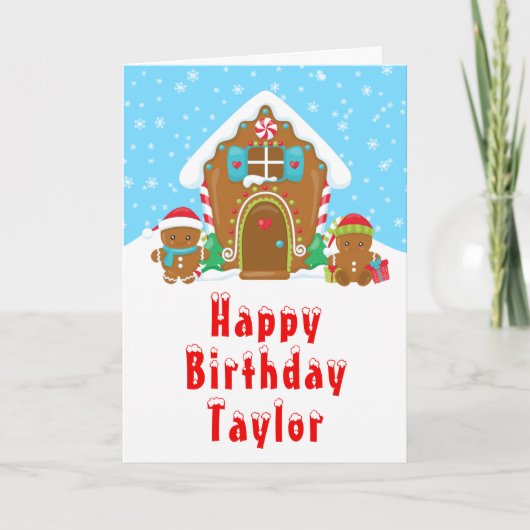 Gingerbread House Rood en Blauw Gelukkige Verjaard Kaart (Voorkant)