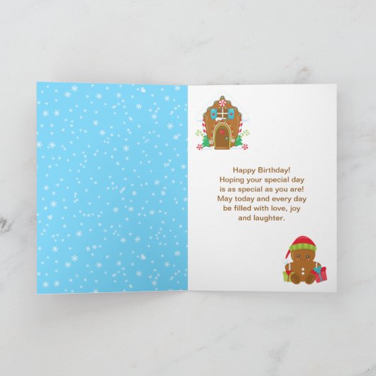 Gingerbread House Rood en Blauw Gelukkige Verjaard Kaart (Binnen)