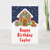 Gingerbread House Rood en Navy Happy Birthday Kaart (Voorkant)