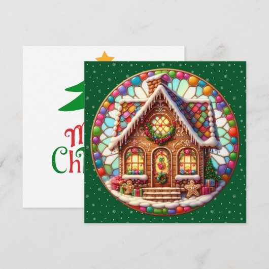 Gingerbread House Round Christmas Wenskaart (Voorkant / Achterkant)