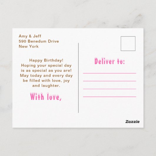 Gingerbread House Roze en Blauw Gelukkige Verjaard Briefkaart (Achterkant)