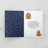 Gingerbread House Roze en Navy Happy Birthday Kaart (Binnen)