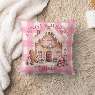 Gingerbread House Roze Geruite Custom Kussen