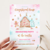 Gingerbread House Roze Kerstmis Decorating Party Kaart