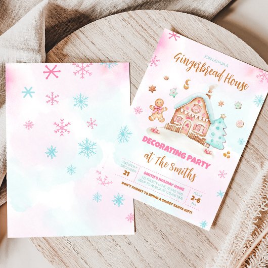 Gingerbread House Roze Kerstmis Decorating Party Kaart