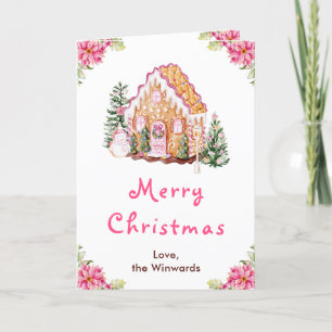 Gingerbread House Roze Kerstmis Feestdagen Kaart