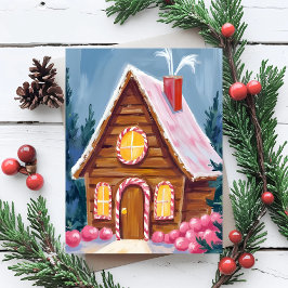 Gingerbread House Roze Kerstmis Feestdagenkaart