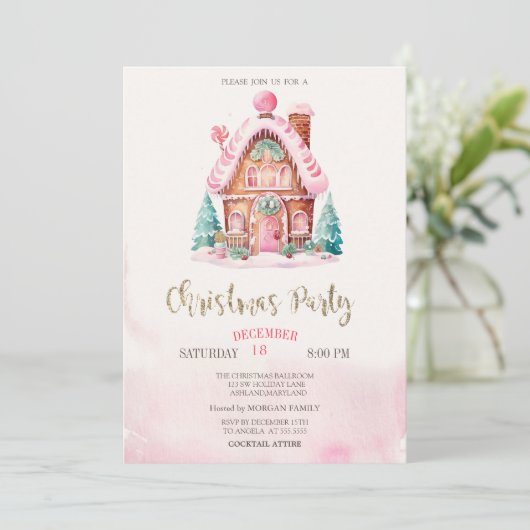 Gingerbread House Roze Kerstmis Kaart (Staand voorkant)