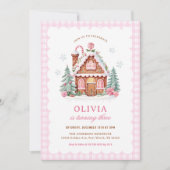 Gingerbread House Roze Kerstmis Verjaardag Kaart (Voorkant)