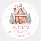 Gingerbread House Roze Kerstmis Verjaardag Ronde Sticker (Voorkant)