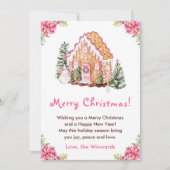Gingerbread House Roze Prettig Kerstfeest Feestdagenkaart (Voorkant)